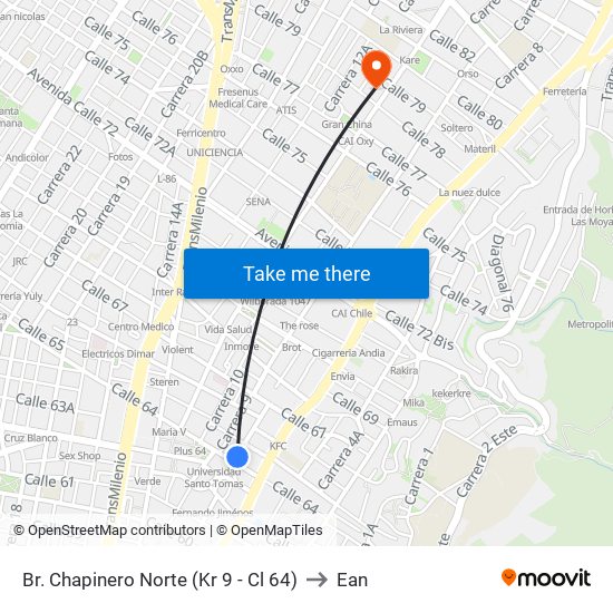 Br. Chapinero Norte (Kr 9 - Cl 64) to Ean map