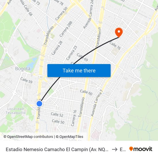 Estadio Nemesio Camacho El Campín (Av. NQS - Cl 53) to Ean map