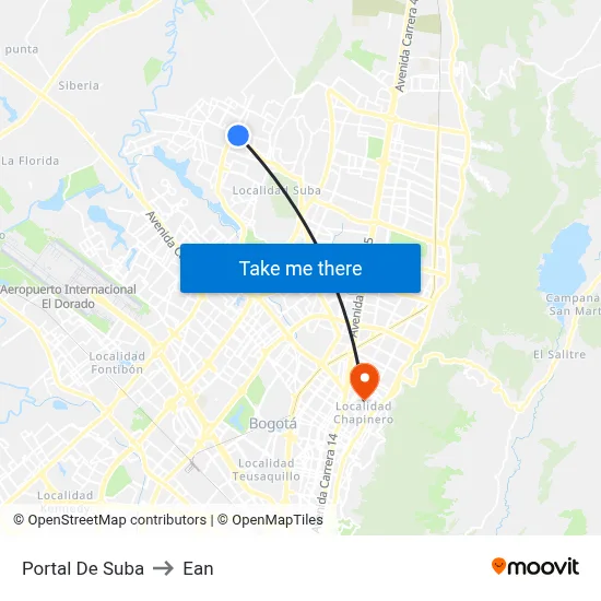 Portal De Suba to Ean map