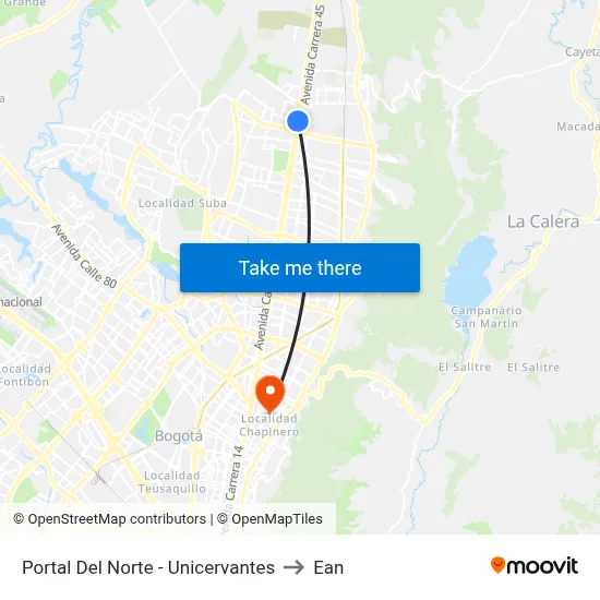 Portal Del Norte - Unicervantes to Ean map