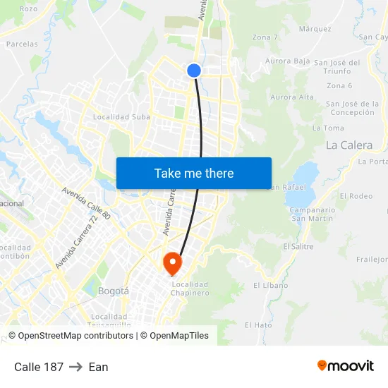 Calle 187 to Ean map