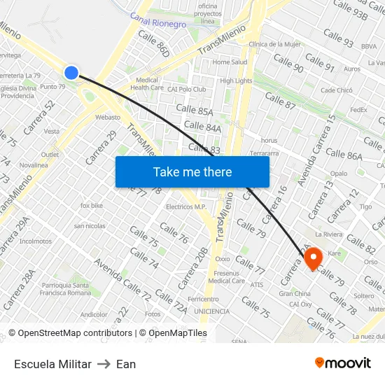 Escuela Militar to Ean map