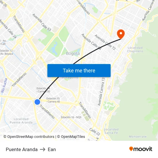 Puente Aranda to Ean map