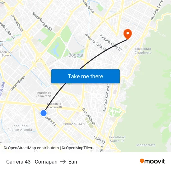 Carrera 43 - Comapan to Ean map