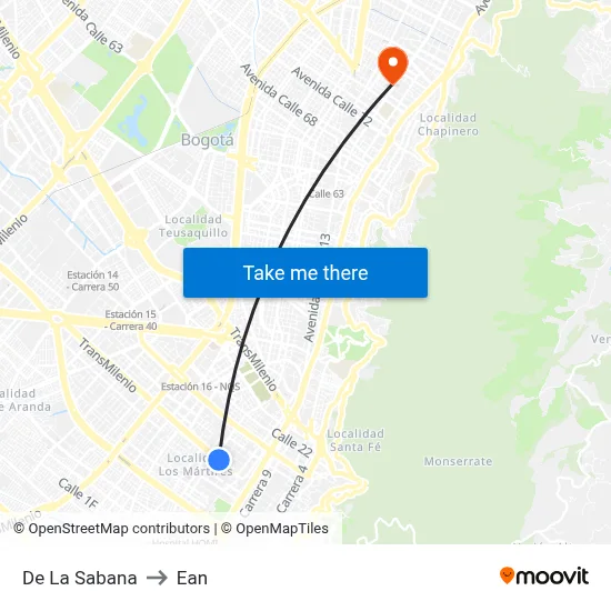 De La Sabana to Ean map