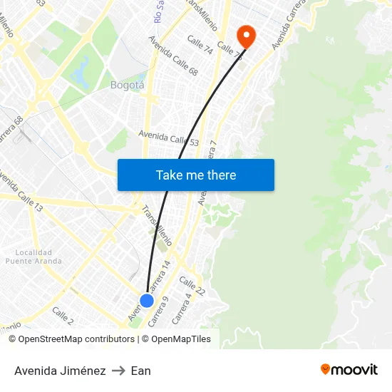 Avenida Jiménez to Ean map