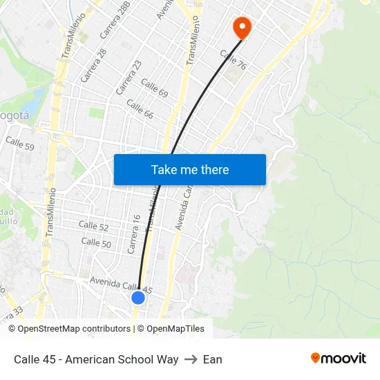 Calle 45 - American School Way to Ean map