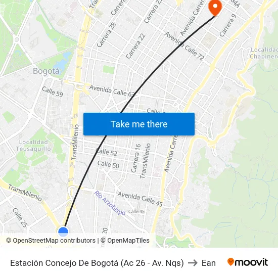 Estación Concejo De Bogotá (Ac 26 - Av. Nqs) to Ean map