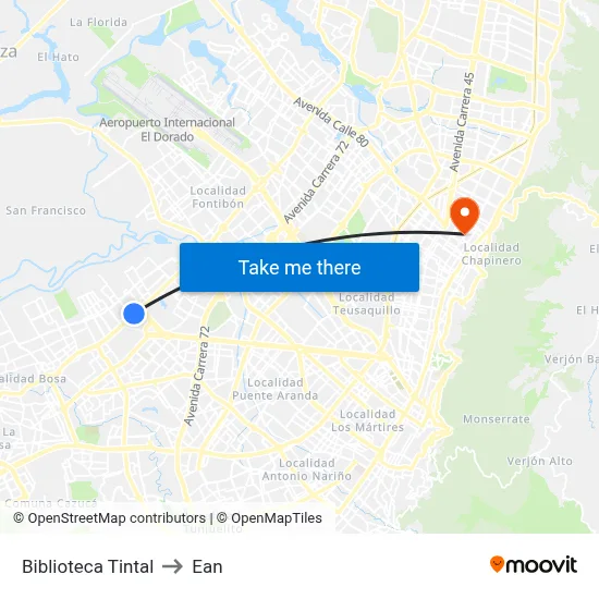 Biblioteca Tintal to Ean map