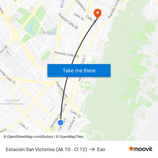 Estación San Victorino (Ak 10 - Cl 12) to Ean map