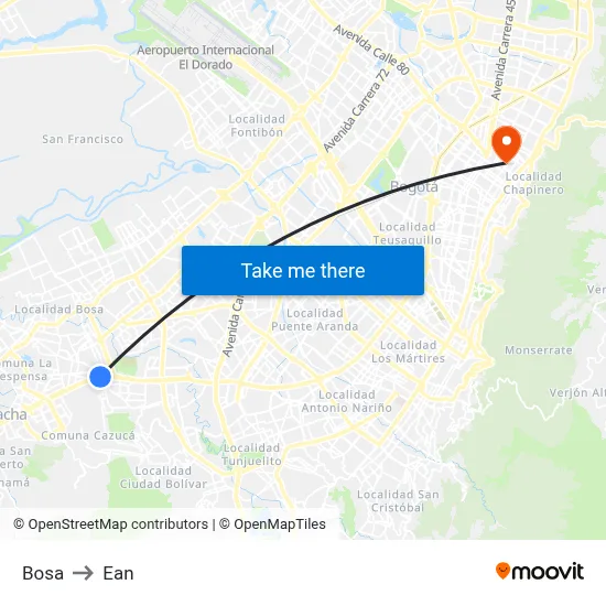 Bosa to Ean map