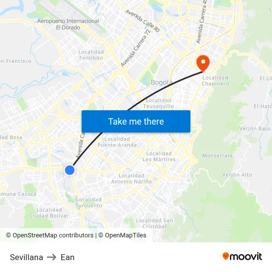 Sevillana to Ean map