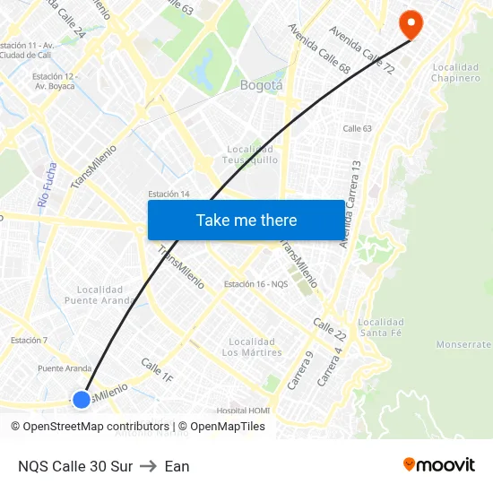 NQS Calle 30 Sur to Ean map