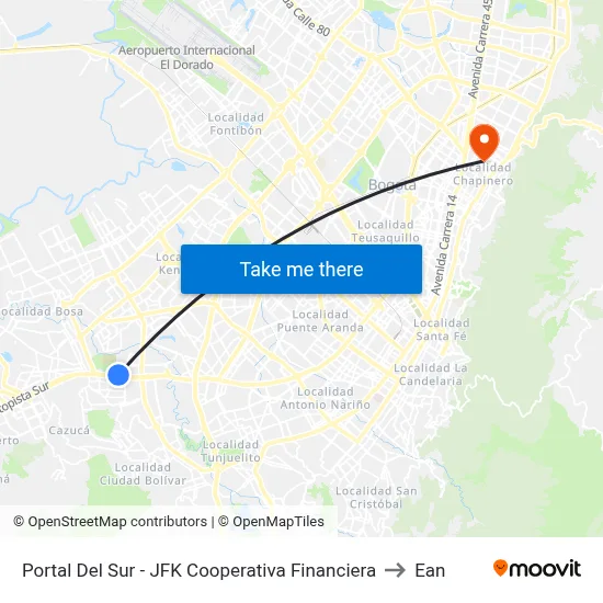 Portal Del Sur - JFK Cooperativa Financiera to Ean map