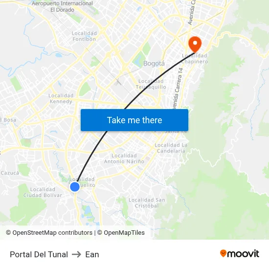 Portal Del Tunal to Ean map