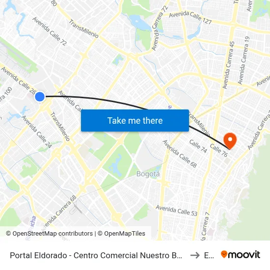 Portal Eldorado - Centro Comercial Nuestro Bogotá to Ean map