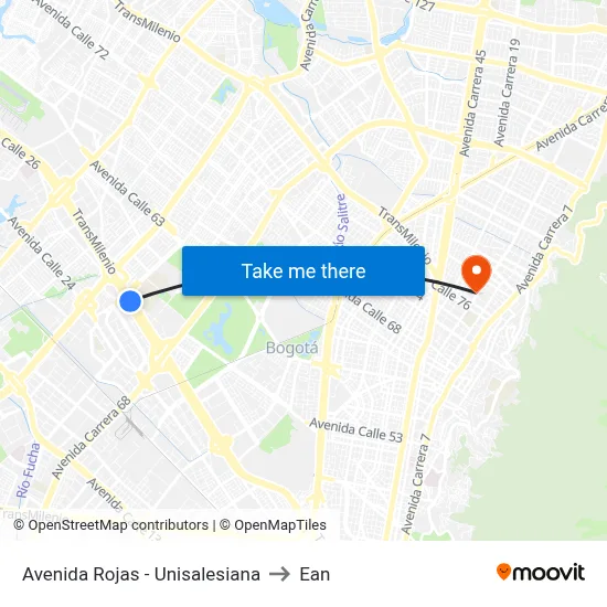 Avenida Rojas - Unisalesiana to Ean map