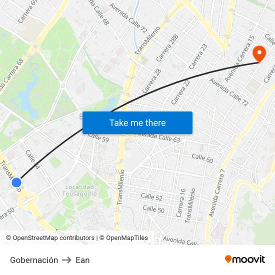 Gobernación to Ean map