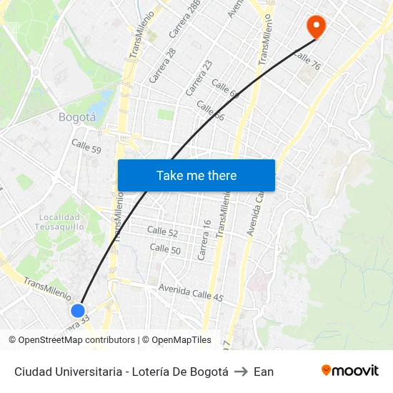 Ciudad Universitaria - Lotería De Bogotá to Ean map
