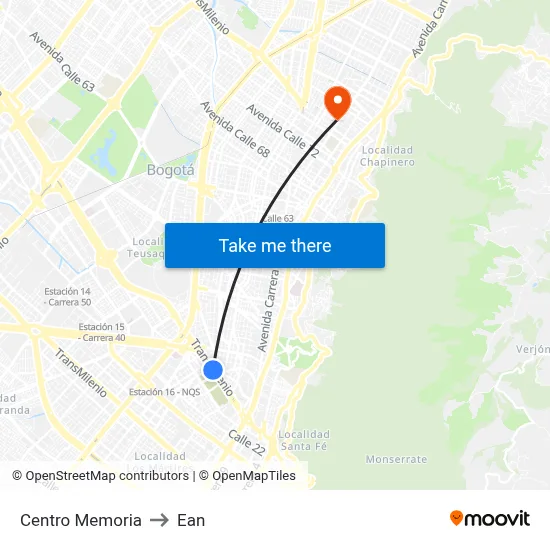 Centro Memoria to Ean map