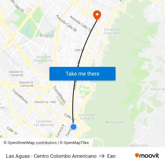 Las Aguas - Centro Colombo Americano to Ean map