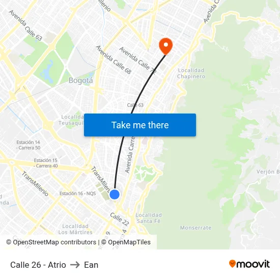 Calle 26 - Atrio to Ean map