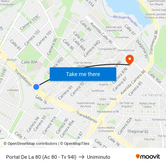 Portal De La 80 (Ac 80 - Tv 94l) to Uniminuto map