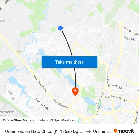 Urbanización Hato Chico (Kr 136a - Dg 151) to Uniminuto map