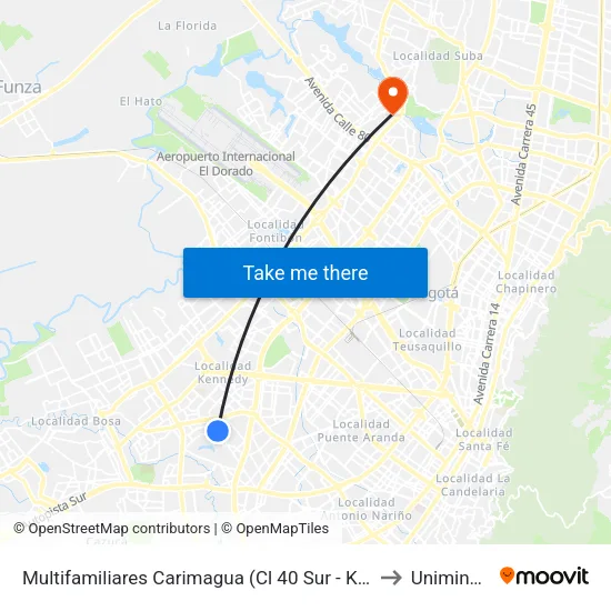 Multifamiliares Carimagua (Cl 40 Sur - Kr 73) to Uniminuto map