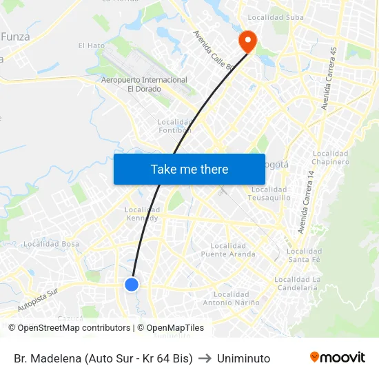 Br. Madelena (Auto Sur - Kr 64 Bis) to Uniminuto map