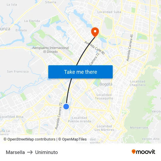 Marsella to Uniminuto map