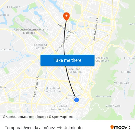 Temporal Avenida Jiménez to Uniminuto map