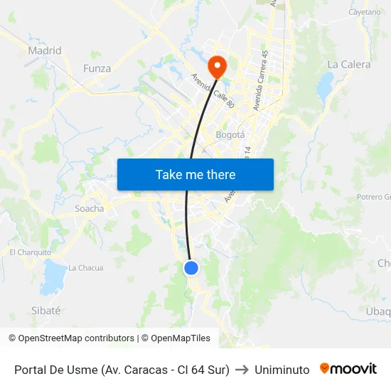 Portal De Usme (Av. Caracas - Cl 64 Sur) to Uniminuto map