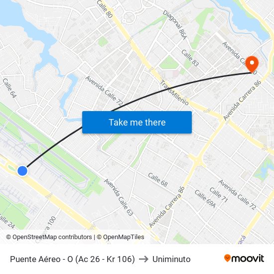 Puente Aéreo - O (Ac 26 - Kr 106) to Uniminuto map