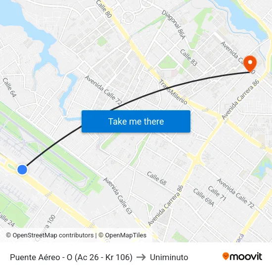 Puente Aéreo - O (Ac 26 - Kr 106) to Uniminuto map