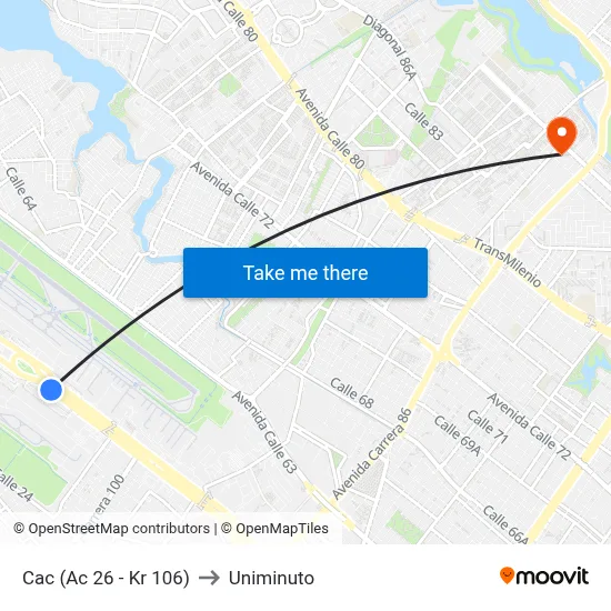 Cac (Ac 26 - Kr 106) to Uniminuto map