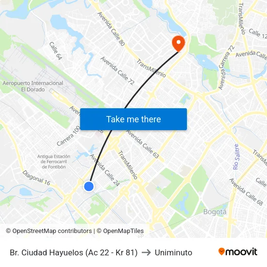 Br. Ciudad Hayuelos (Ac 22 - Kr 81) to Uniminuto map