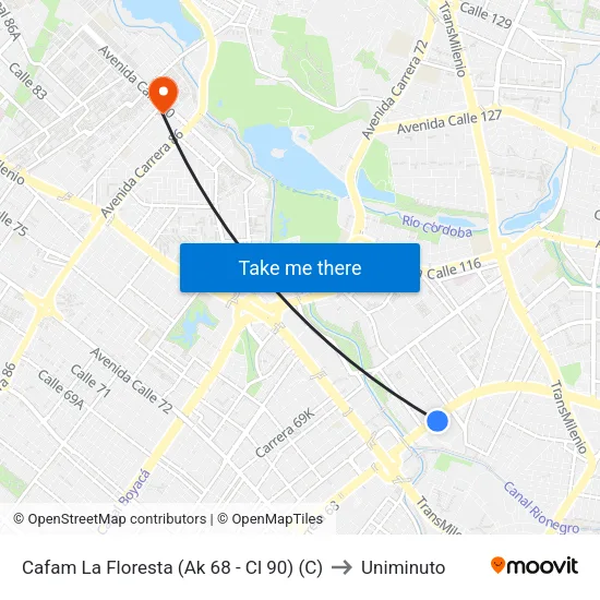 Cafam La Floresta (Ak 68 - Cl 90) (C) to Uniminuto map