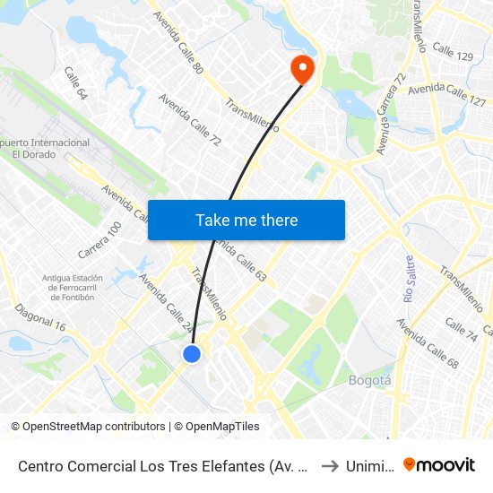 Centro Comercial Los Tres Elefantes (Av. Boyacá - Cl 23) (C) to Uniminuto map