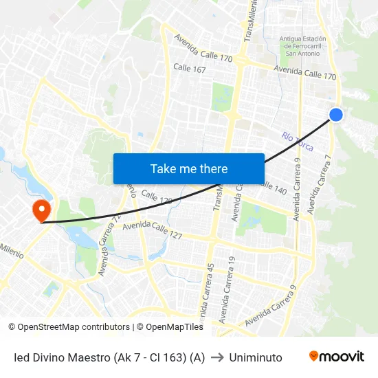 Ied Divino Maestro (Ak 7 - Cl 163) (A) to Uniminuto map