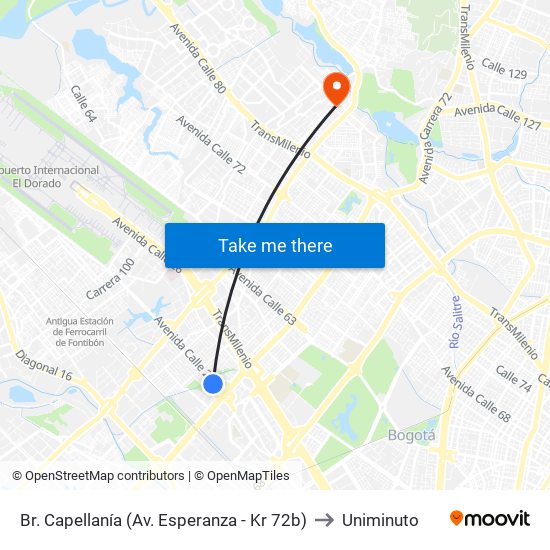Br. Capellanía (Av. Esperanza - Kr 72b) to Uniminuto map
