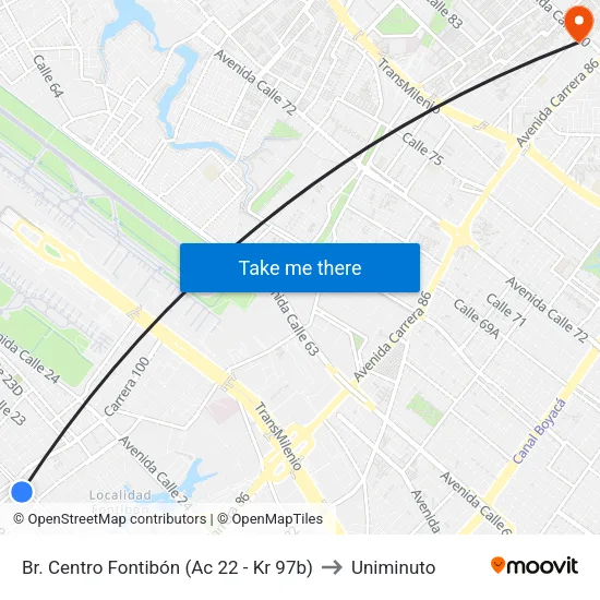 Br. Centro Fontibón (Ac 22 - Kr 97b) to Uniminuto map