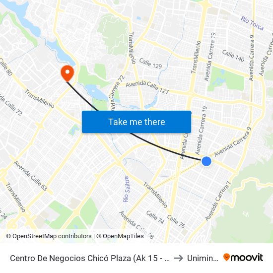 Centro De Negocios Chicó Plaza (Ak 15 - Cl 98) (A) to Uniminuto map