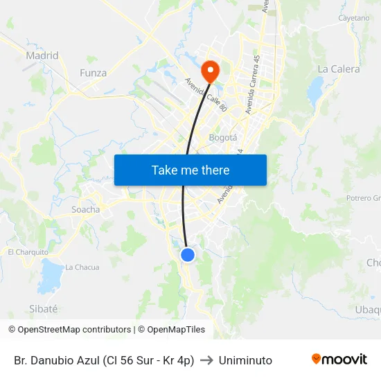 Br. Danubio Azul (Cl 56 Sur - Kr 4p) to Uniminuto map