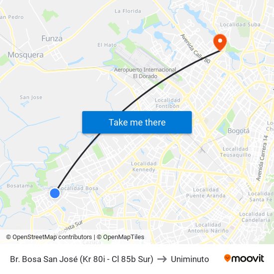 Br. Bosa San José (Kr 80i - Cl 85b Sur) to Uniminuto map