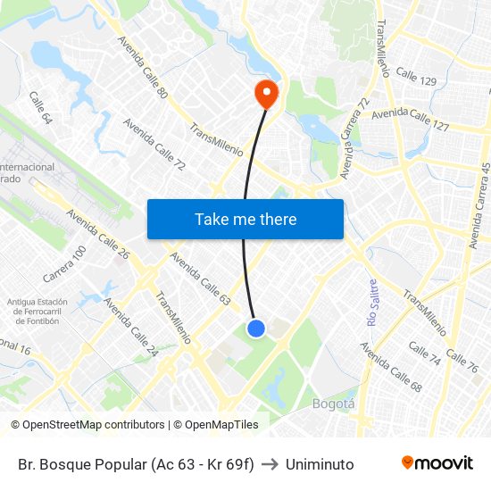 Br. Bosque Popular (Ac 63 - Kr 69f) to Uniminuto map