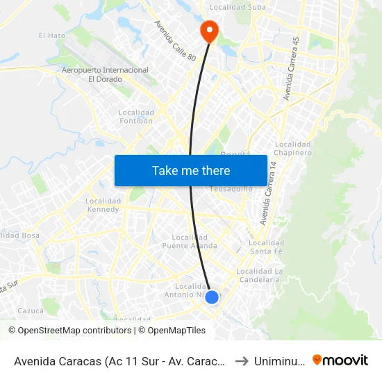 Avenida Caracas (Ac 11 Sur - Av. Caracas) to Uniminuto map