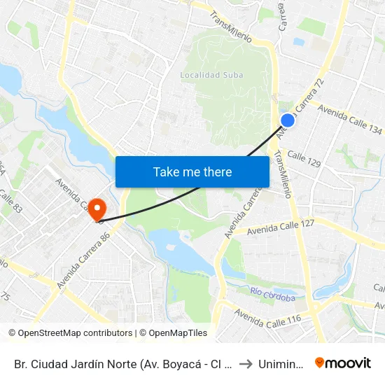 Br. Ciudad Jardín Norte (Av. Boyacá - Cl 131) to Uniminuto map