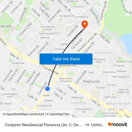 Conjunto Residencial Florencia (Av. C. De Cali - Cl 75a) to Uniminuto map