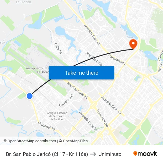 Br. San Pablo Jericó (Cl 17 - Kr 116a) to Uniminuto map